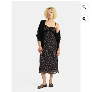 Nwt No Boundaries Maxi Dress Floral Black Pink with Lace Trim, Women’s small 4-6